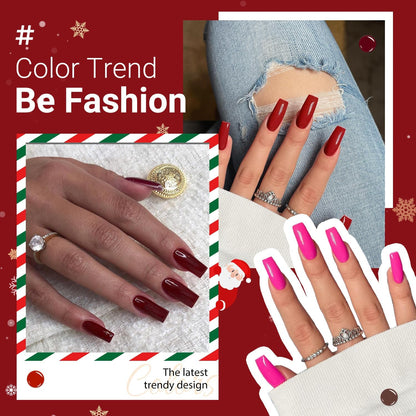 Red Press on Nails Medium Long Square,  Medium Coffin Nails Acrylic Nails Press Ons Glue on Nails Medium Length, Solid Color Fake Nails for Women Christmas Holiday Thick Artificial Nails