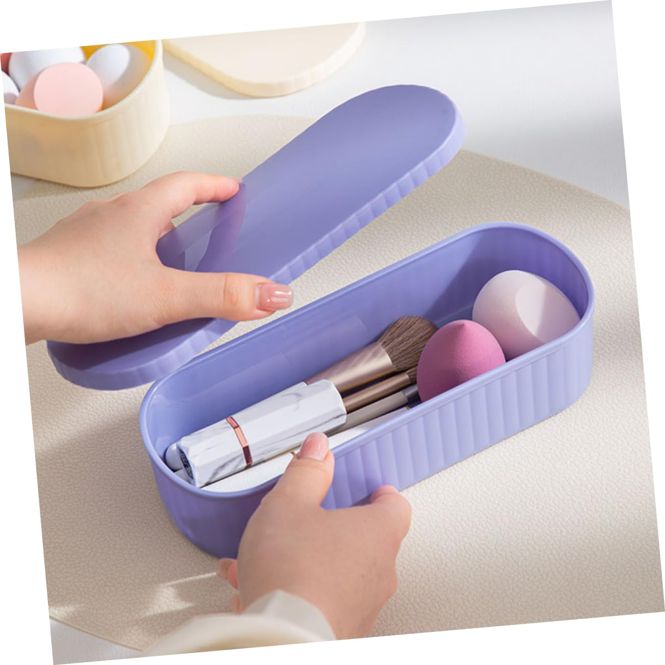 Box Makeup Organizer Makeup Brush Cleaning Mat Makeup Brush Cup Purple Cosmetic Brush Cleaner Pp