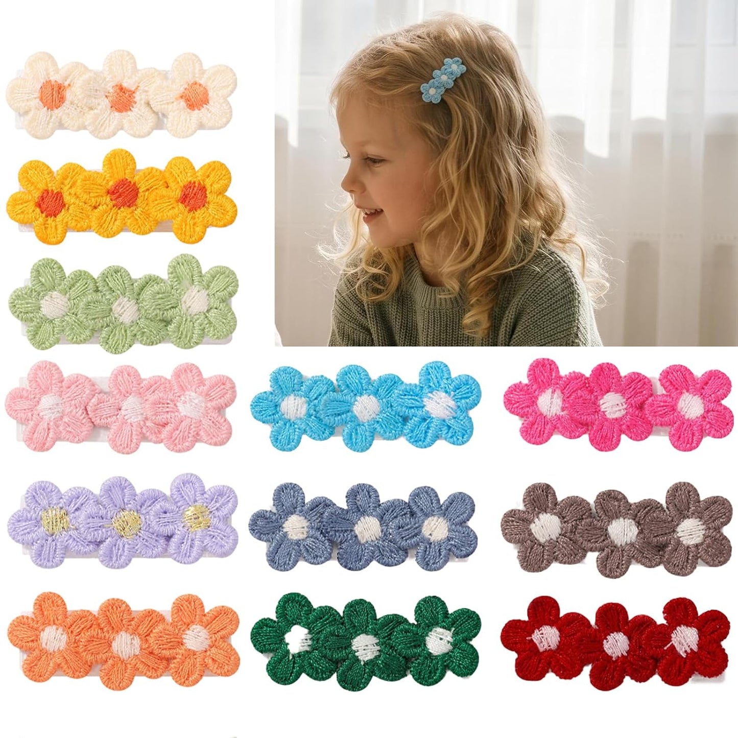 Baby Hair Clips -12Pcs Dasiy Barrettes Sets Fully Lined Hair Pins Bows Wrapped by Cloth Hair Accessories for Baby Girls Infants Toddler Kids